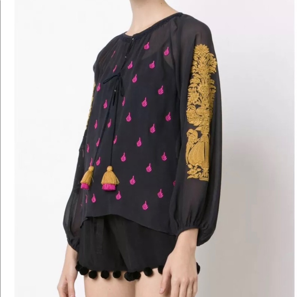 Figue Elisabetta Dark Navy Semi-Sheer Silk Top Blouse Size S NWOT $677